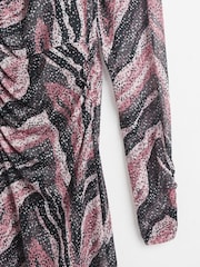 Oliver Bonas Pink Dotty Zebra Print Mesh Midi Dress - Image 7 of 7