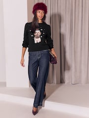 Lipsy Black Cockapoo Christmas Crew Neck Sweatshirt - Image 3 of 5