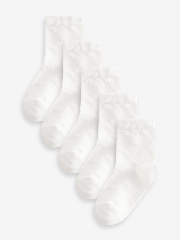 White 5 Pack Cotton Rich Star Texture Ankle Socks - Image 1 of 7