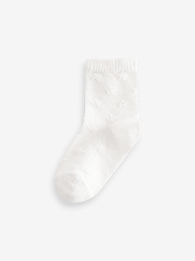 White 5 Pack Cotton Rich Star Texture Ankle Socks - Image 2 of 7