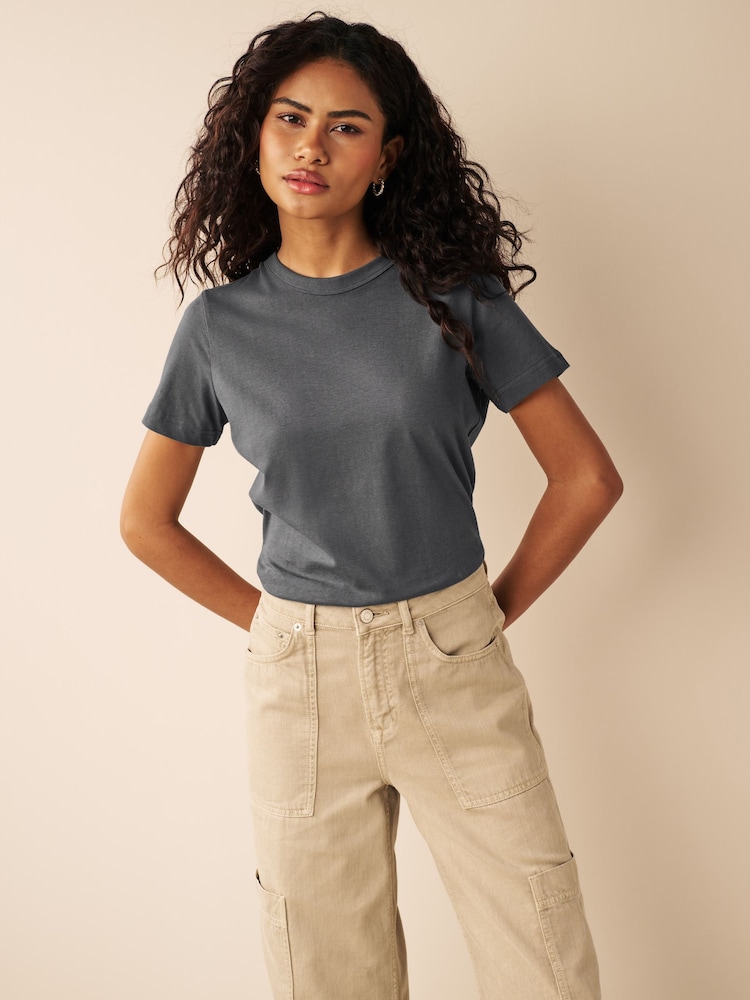 Animal Print/Natural Neutral/Grey 100% Cotton Essential Crew Neck T-Shirts 3 Pack - Image 2 of 9