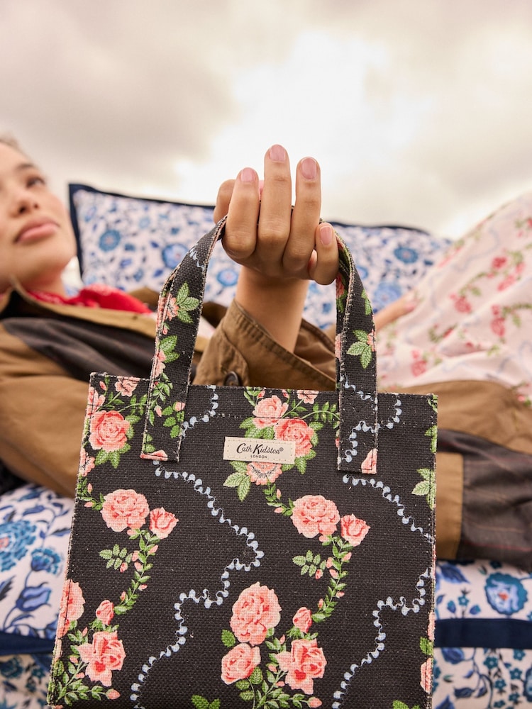 Cath Kidston Black Rose 100% Cotton Small Coated Bookbag - Image 1 of 8