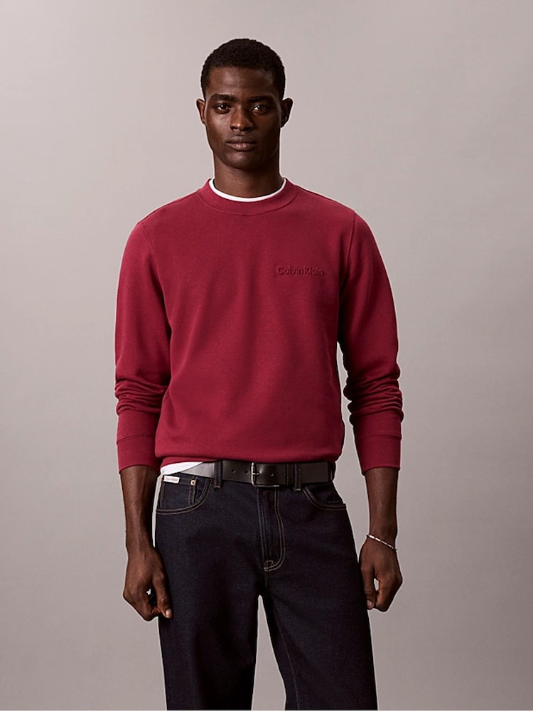 Sarkans - Calvin Klein kokvilnas flīsa reljefs Džemperis - Attēls 1 no 3