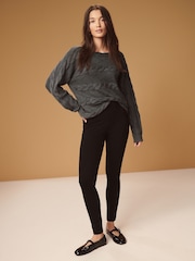 Black Jersey Denim Leggings - Image 1 of 6