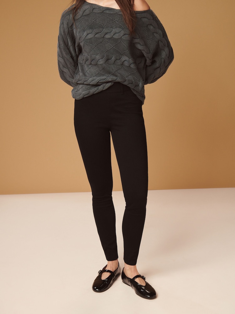Black Jersey Denim Leggings - Image 2 of 6