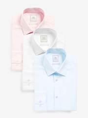 White/Blue/Pink Slim Fit Easy Care Single Cuff Shirts 3 Pack - Image 1 of 12