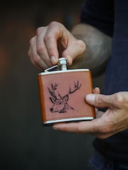 Selbrae House Tan Stag Leather Hip Flask - Image 1 of 4