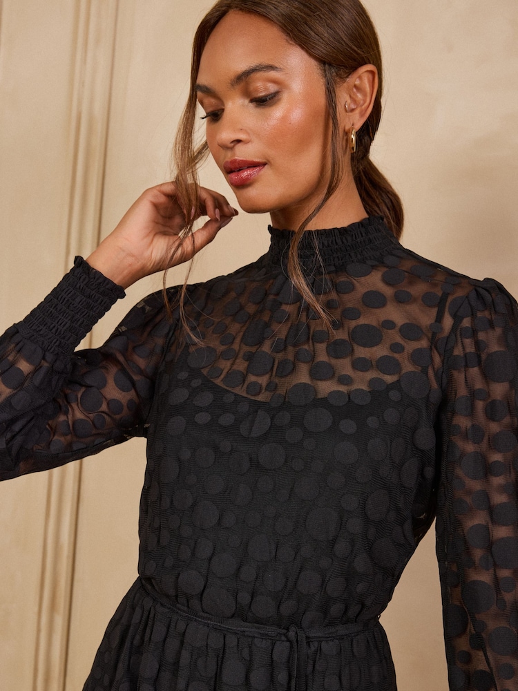 Love & Roses Black Spot Mesh Mini Dress - Image 2 of 5 Love & Roses Black Spot Mesh Mini Dress - Image 2 of 5