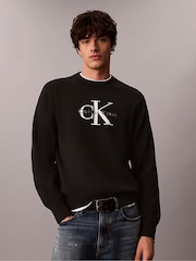 Calvin Klein Black Relaxed Cotton Monologo Graphic Jumper - Image 1 of 4