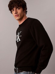 Calvin Klein Black Relaxed Cotton Monologo Graphic Jumper - Image 2 of 4