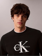 Calvin Klein Black Relaxed Cotton Monologo Graphic Jumper - Image 3 of 4
