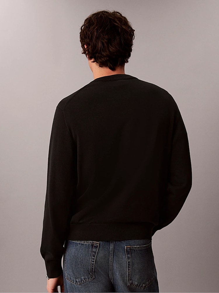 Calvin Klein Black Relaxed Cotton Monologo Graphic Jumper - Image 4 of 4 Calvin Klein Black Relaxed Cotton Monologo Graphic Jumper - Image 4 of 4