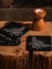 Selbrae House Set of 4 Black Bee Slate Coasters - Image 1 of 6
