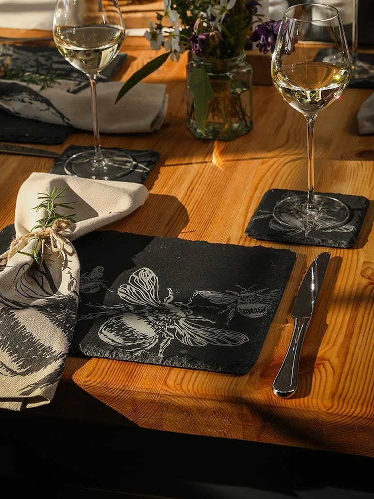 Selbrae House Set of 4 Black Bee Slate Coasters - Image 2 of 6 Selbrae House Set of 4 Black Bee Slate Coasters - Image 2 of 6