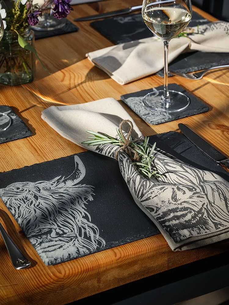 Selbrae House Set of 4 Black Highland Cow Slate Coasters - Image 2 of 6 Selbrae House Set of 4 Black Highland Cow Slate Coasters - Image 2 of 6