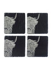 Selbrae House Set of 4 Black Highland Cow Slate Coasters - Image 6 of 6