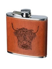 Selbrae House Tan Highland Cow Leather Hip Flask - Image 3 of 4