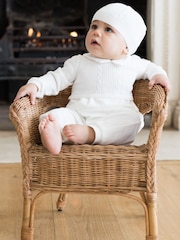 Emile Et Rose White 100% Cotton Cable Knit Upper & Velour Lower AIO With Hat - Image 1 of 4