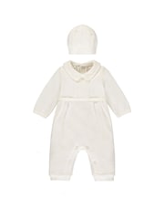 Emile Et Rose White 100% Cotton Cable Knit Upper & Velour Lower AIO With Hat - Image 2 of 4