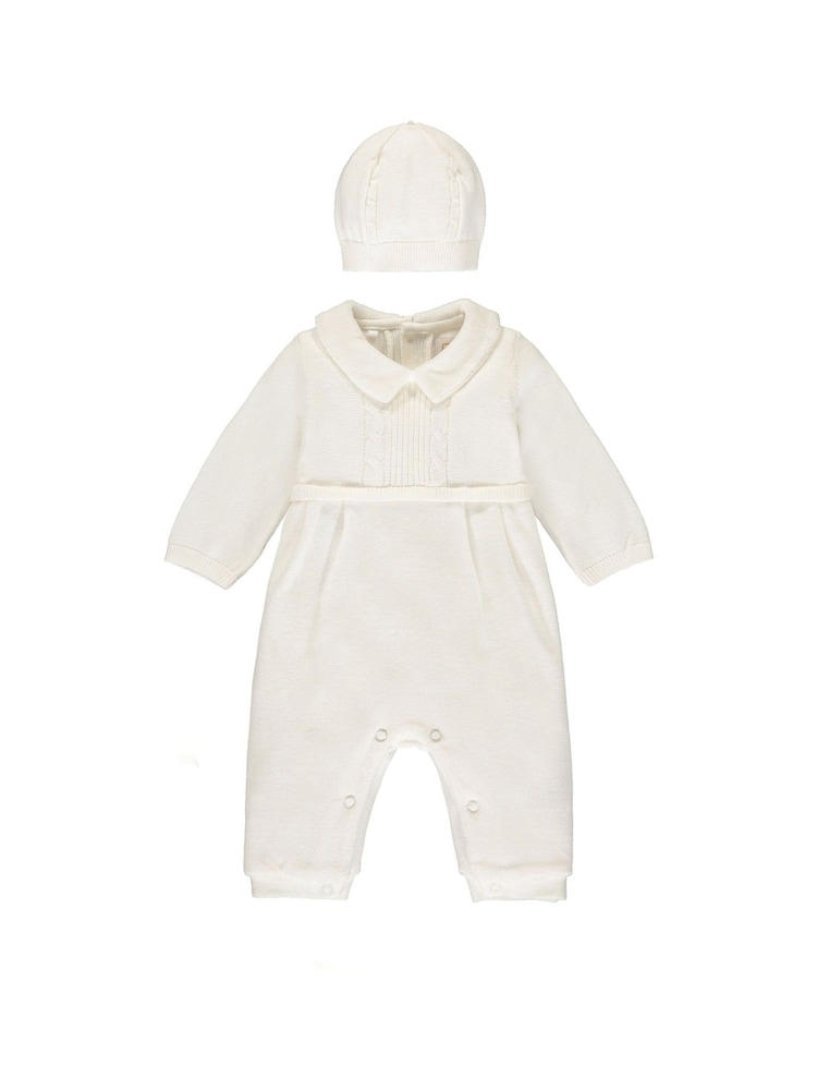 Emile Et Rose White 100% Cotton Cable Knit Upper & Velour Lower AIO With Hat - Image 2 of 4