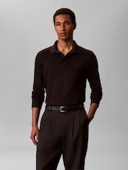 Crno - Calvin Klein Slim Cotton Long Sleeve Polo Shirt - Slika 1 od 6