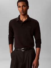 Crno - Calvin Klein Slim Cotton Long Sleeve Polo Shirt - Slika 2 od 6