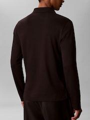 Crno - Calvin Klein Slim Cotton Long Sleeve Polo Shirt - Slika 5 od 6