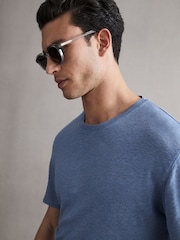 Reiss Dove Blue Venice Linen Crew Neck T-Shirt - Image 1 of 5