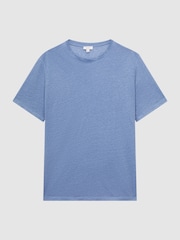 Reiss Dove Blue Venice Linen Crew Neck T-Shirt - Image 2 of 5