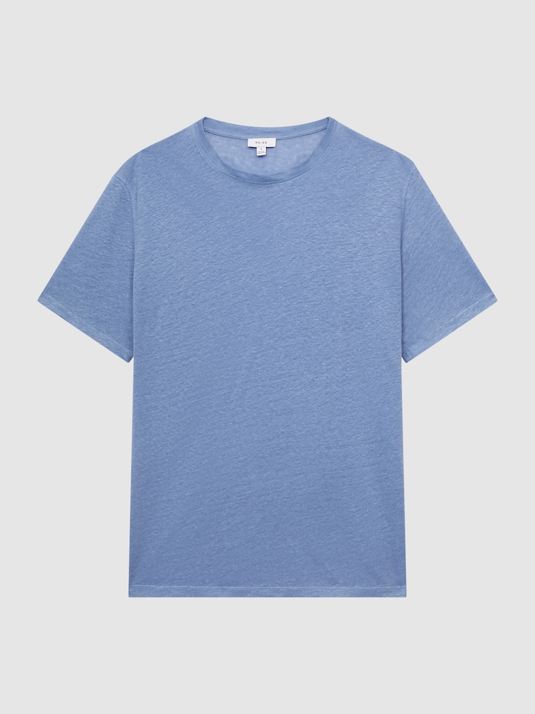 Reiss Dove Blue Venice Linen Crew Neck T-Shirt - Image 2 of 5