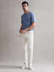 Reiss Dove Blue Venice Linen Crew Neck T-Shirt - Image 3 of 5
