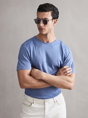 Reiss Dove Blue Venice Linen Crew Neck T-Shirt - Image 4 of 5