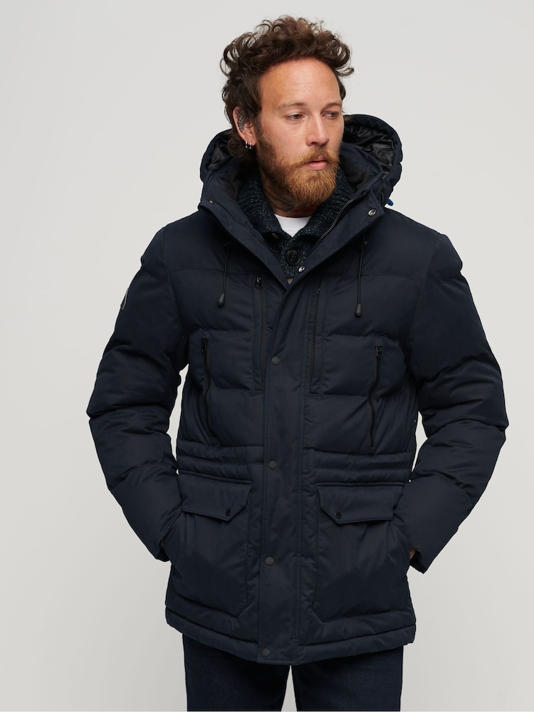 Superdry Blue Hooded Parka Jacket - Image 2 of 5