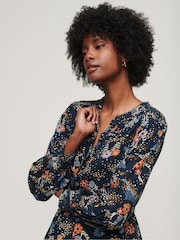 Superdry Blue Long Sleeve Tiered Midi Dress - Image 3 of 6