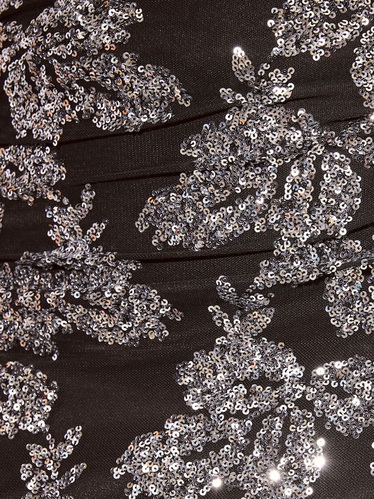 Lipsy X Samie Elishi Black/Silver Mesh Sequin Slash Neck Ruched Top - Image 7 of 7 Lipsy X Samie Elishi Black/Silver Mesh Sequin Slash Neck Ruched Top - Image 7 of 7