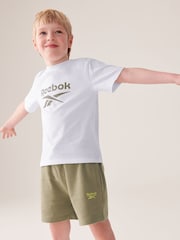 Reebok Junior Logo 100% Cotton White/Khaki T-Shirt and Shorts Set - Image 1 of 10