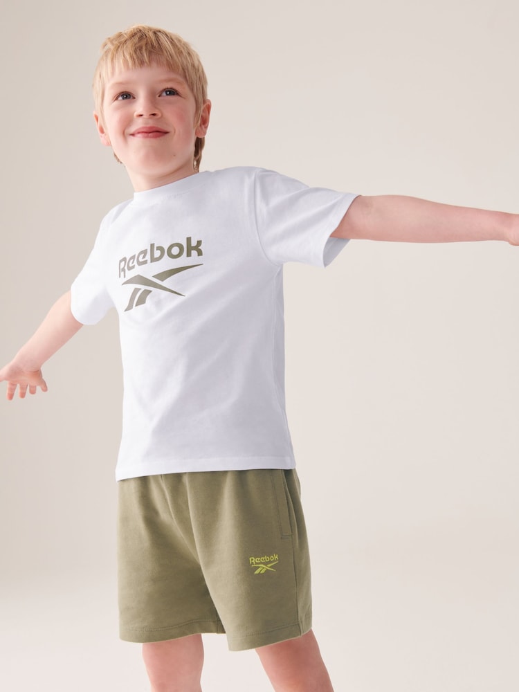 Reebok Junior Logo 100% Cotton White/Khaki T-Shirt and Shorts Set - Image 1 of 10 Reebok Junior Logo 100% Cotton White/Khaki T-Shirt and Shorts Set - Image 1 of 10