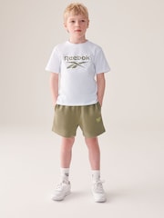 Reebok Junior Logo 100% Cotton White/Khaki T-Shirt and Shorts Set - Image 2 of 10