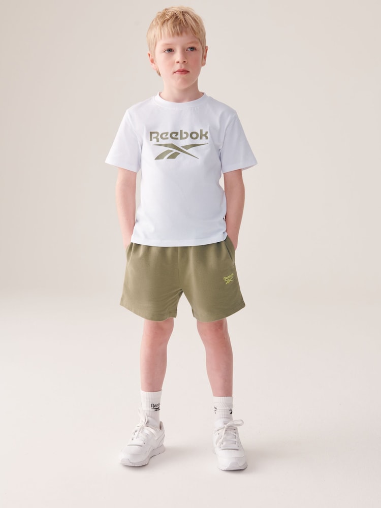 Reebok Junior Logo 100% Cotton White/Khaki T-Shirt and Shorts Set - Image 2 of 10 Reebok Junior Logo 100% Cotton White/Khaki T-Shirt and Shorts Set - Image 2 of 10