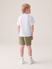 Reebok Junior Logo 100% Cotton White/Khaki T-Shirt and Shorts Set - Image 3 of 10