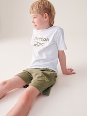 Reebok Junior Logo 100% Cotton White/Khaki T-Shirt and Shorts Set - Image 4 of 10