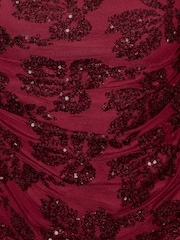Lipsy X Samie Elishi Burgundy Red Mesh Sequin Slash Neck Ruched Top - Image 7 of 7