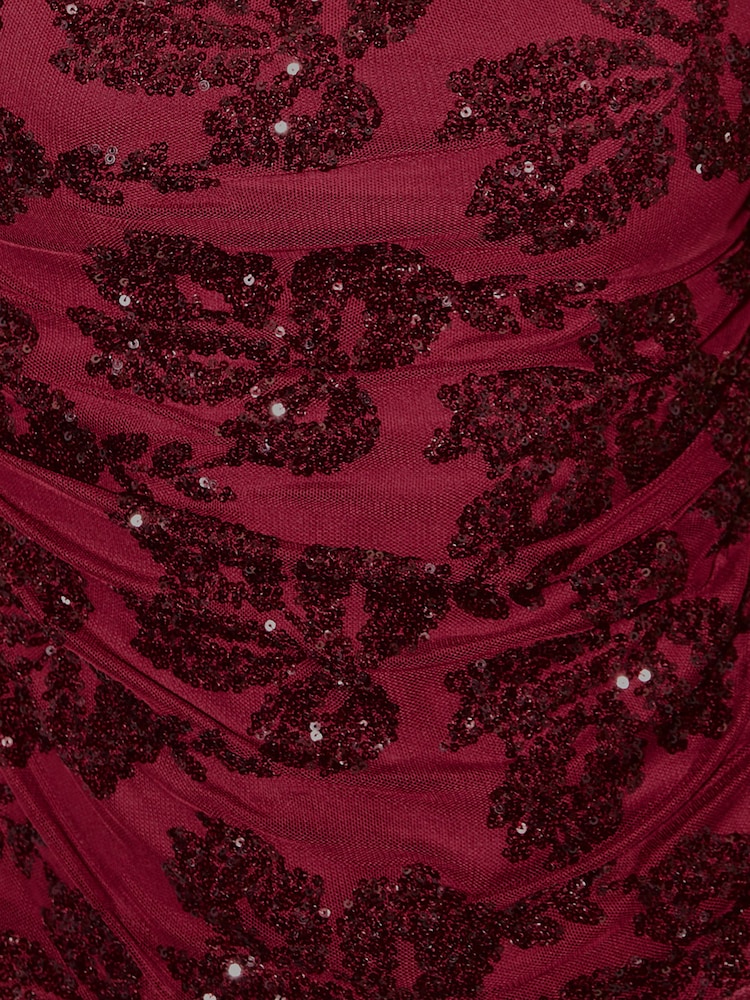 Lipsy X Samie Elishi Burgundy Red Mesh Sequin Slash Neck Ruched Top - Image 7 of 7 Lipsy X Samie Elishi Burgundy Red Mesh Sequin Slash Neck Ruched Top - Image 7 of 7