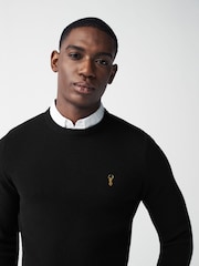 Black Oxford Crew Neck Regular Mock Shirt Jumper - Image 1 of 8