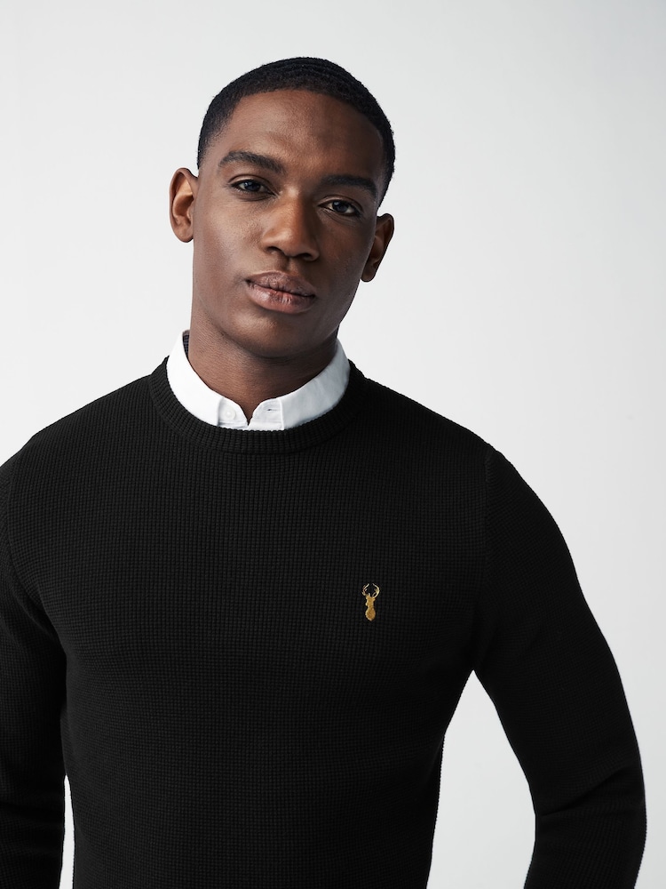 Black Oxford Crew Neck Regular Mock Shirt Jumper - Image 1 of 8