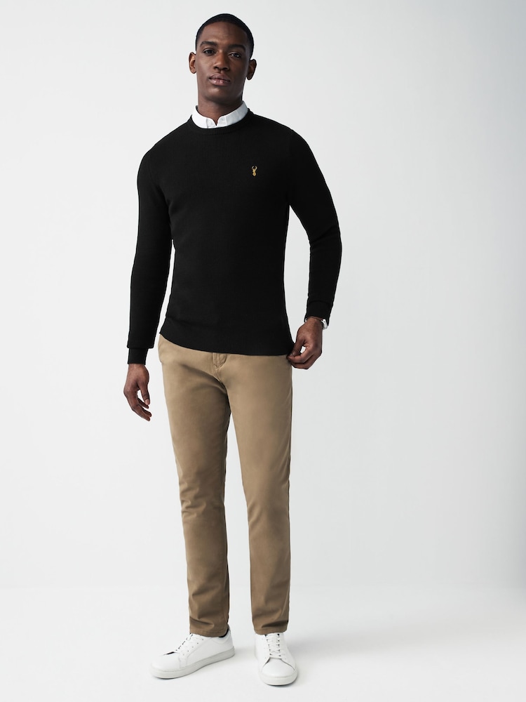 Black Oxford Crew Neck Regular Mock Shirt Jumper - Image 2 of 8