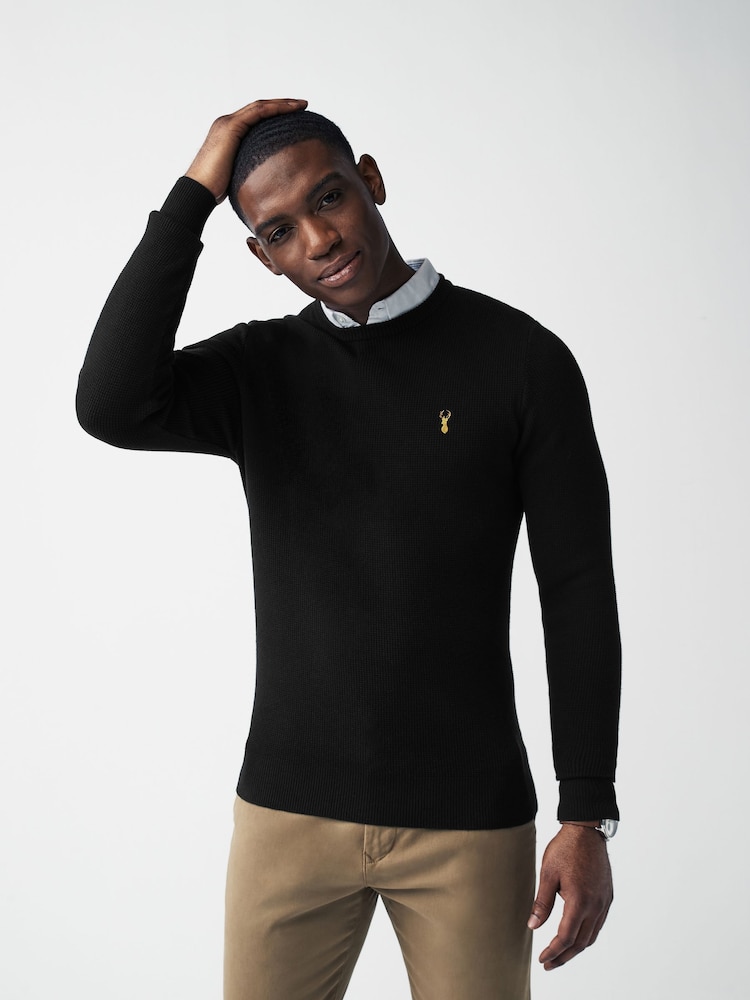 Black Oxford Crew Neck Regular Mock Shirt Jumper - Image 4 of 8
