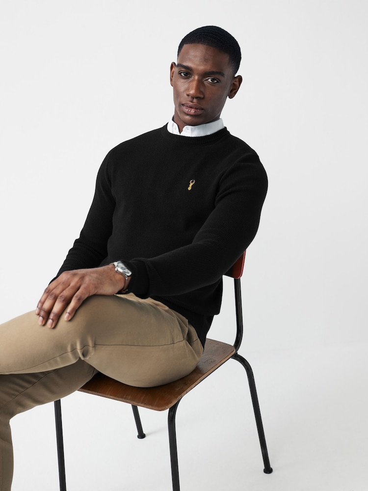 Black Oxford Crew Neck Regular Mock Shirt Jumper - Image 5 of 8