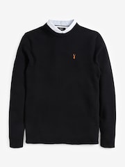 Black Oxford Crew Neck Regular Mock Shirt Jumper - Image 6 of 8