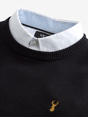 Black Oxford Crew Neck Regular Mock Shirt Jumper - Image 7 of 8